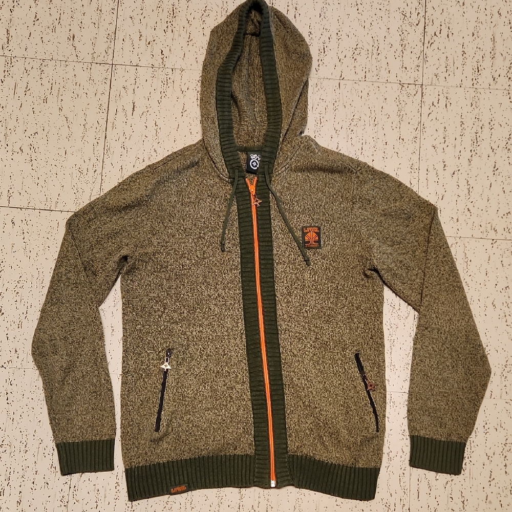 Lrg Lifted Research Group Green Full Zip Knit Hoodie Sweater Vintage Y2K Rare